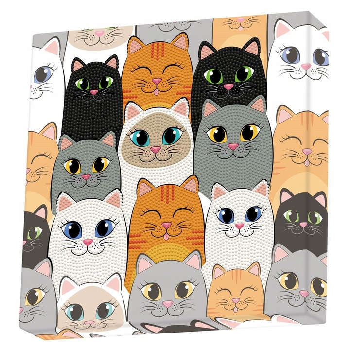 Set creativ mozaic cu diamante, DOTZ, Cat Clan, 28x28cm, multicolor