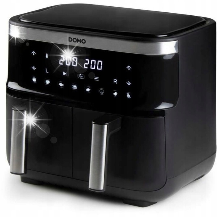 Фритюрник Domo DO537FR, 2 зони за готвене, 2x4L, 2850W, черен, с функция за дехидратация