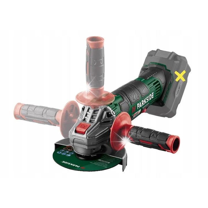 Акумулаторен ъглошлайф 20V Parkside, 125мм, комплект с куфар и диск за рязане