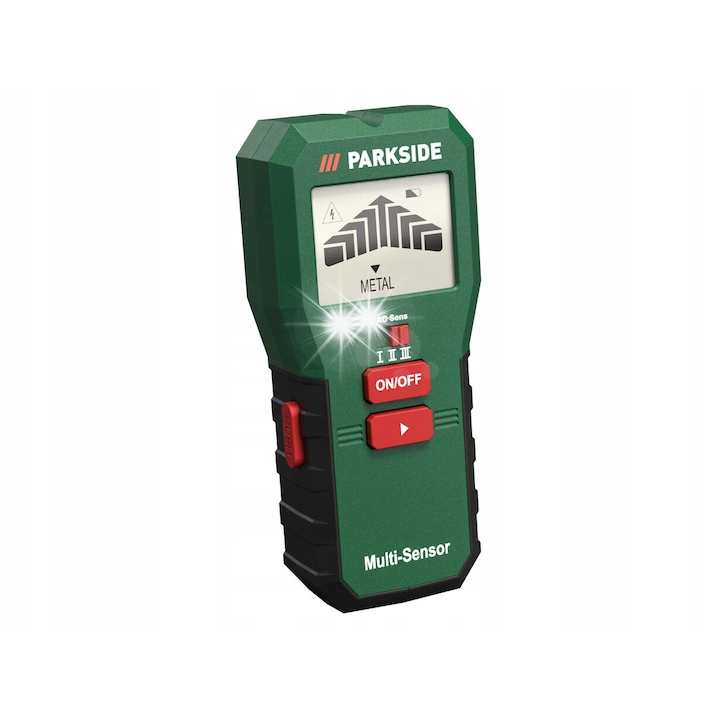 Detector multifunctional Parkside PMFD A3, 4 functii, 14,5x6,5x3,3cm, cu baterii incluse