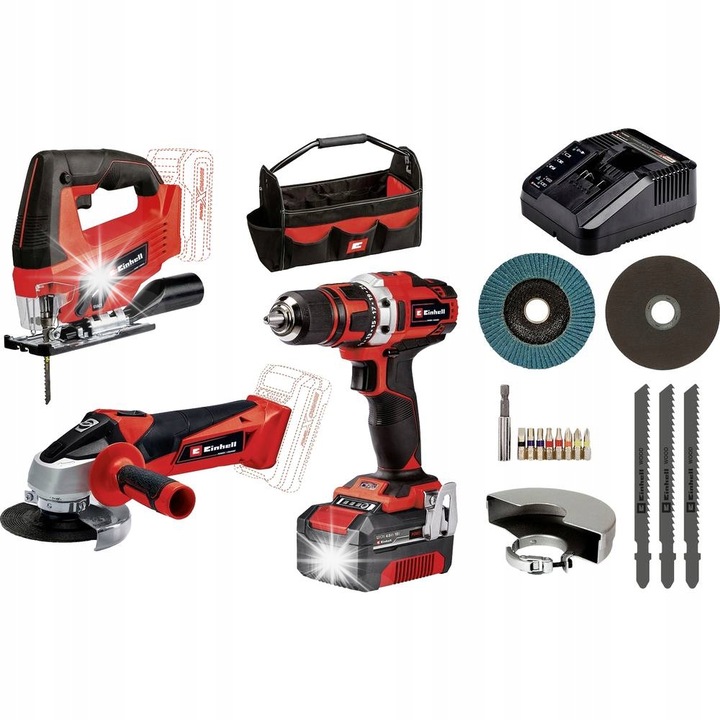 Комплект инструменти Einhell TE-TK 18/3 Li, отвертка, обков, обков, батерия 4Ah, чанта за инструменти