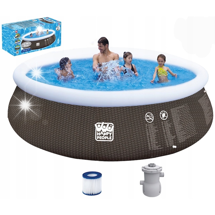 Надуваем басейн Quick Up, Happy People, 396x84см, имитация на ратан, с филтърна помпа