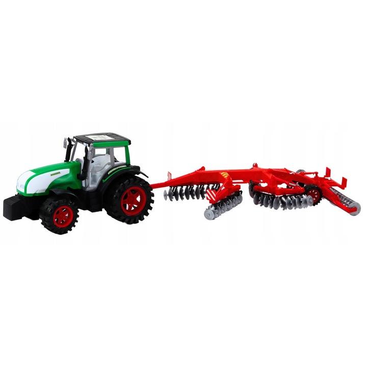 Tractor de jucarie cu remorca, LEAN Toys, 34x20x21cm, negru-verde, pentru copii peste 3 ani