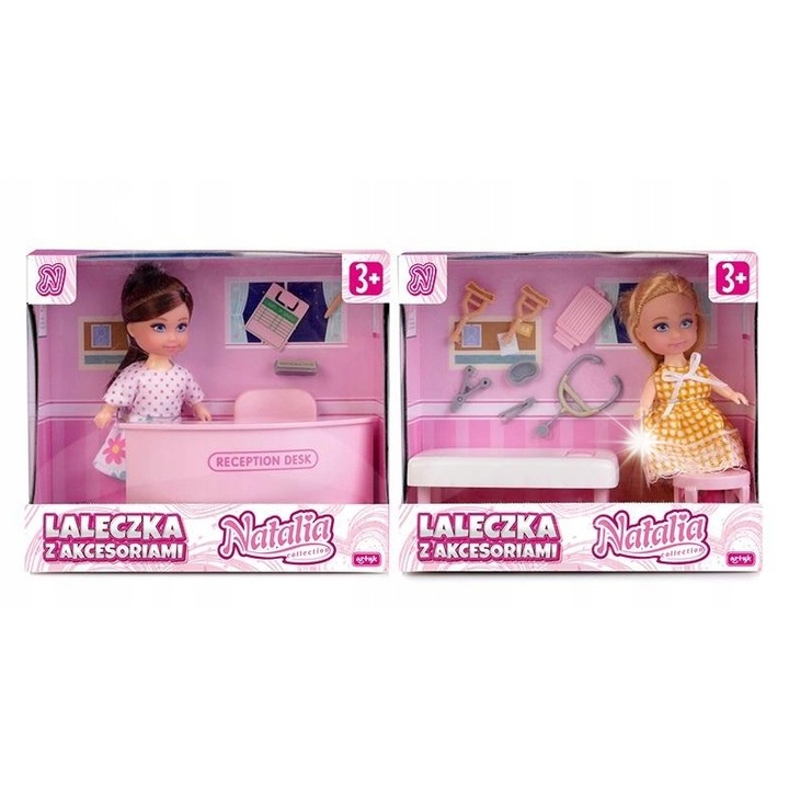 Baba kiegészítőkkel, Artyk, Natalia baba, 11 cm, asztallal és eszközökkel