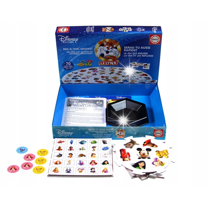 Disney társasjáték, 3 játékváltozat, 70 karakterjelölő, 9 elem