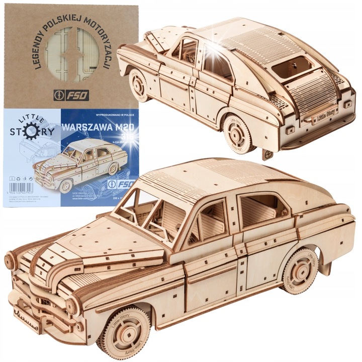 Puzzle Auto Szirén 105, fa modell, 1:16, retró részletek, készlet