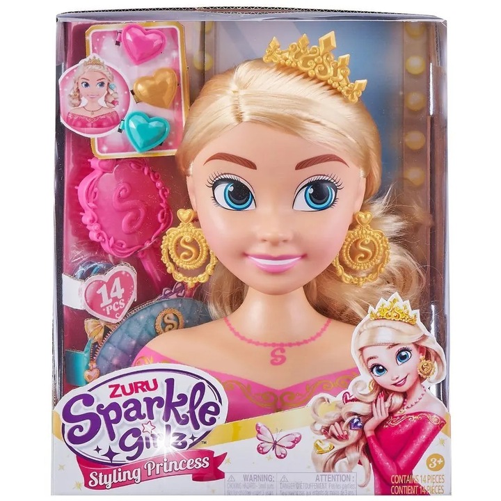 Alltoys Sparkle Girlz babafrizura fej, 10 fürt, kiegészítőkkel, többszínű