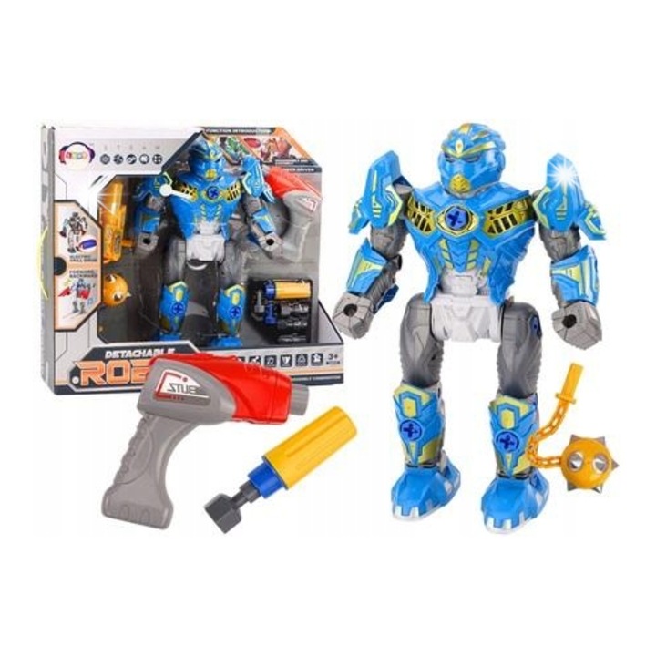 Робот играчка, LEAN Toys, робот за завинтване, със звукови и светлинни ефекти, син, 36,5x24x12,5см