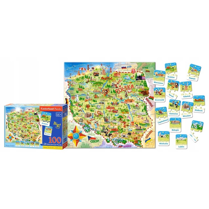 Образователен пъзел Castorland комплект Карта на Полша 28 части, 35x33см, големи елементи