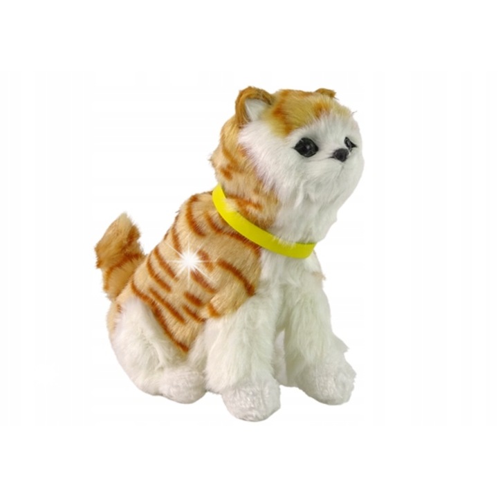 Интерактивна плюшена котка, LEAN Toys, бяло-червеникава на райета, 250x184мм