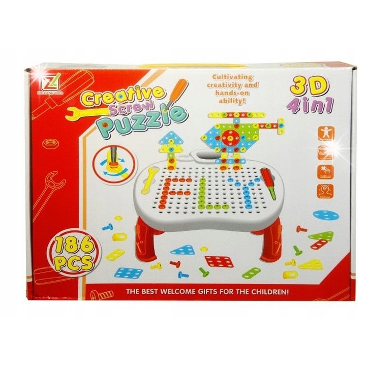 Set de constructie pentru copii, SWEDE, de insurubat, 35x27x7cm, culori vii