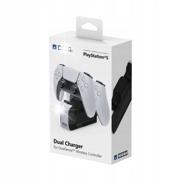 Двойно зарядно устройство HORI за контролери PS5 DualSense, 20 часа живот на батерията, LED индикатор, USB