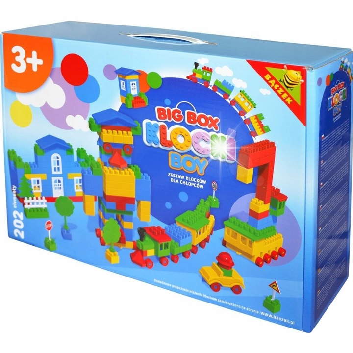 Комплект строителни блокчета Baczek, 202 елемента, 28мм, многоцветен, 32,5x46,3x11,5см