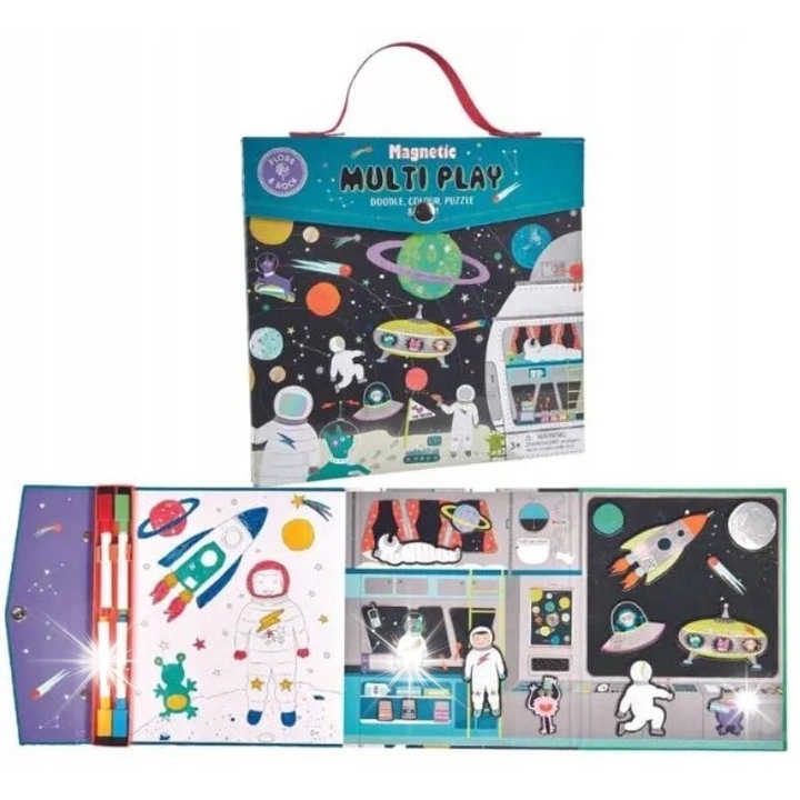 Комплект за творческа игра за деца, Floss & Rock, Дъска за активности 4 в 1, 20 магнитни елемента, 4 цветни маркера, 23.5x22.5x2см