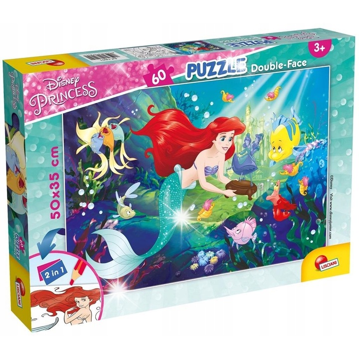 Пъзел Малката русалка, 60 части, Lisciani, черно-бял, за деца