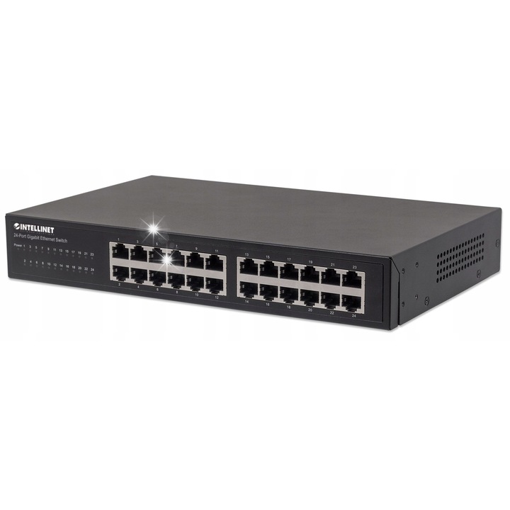 Суич 24-портов Gigabit Ethernet RJ-45, черен, 280x180x44мм, включен монтажен комплект