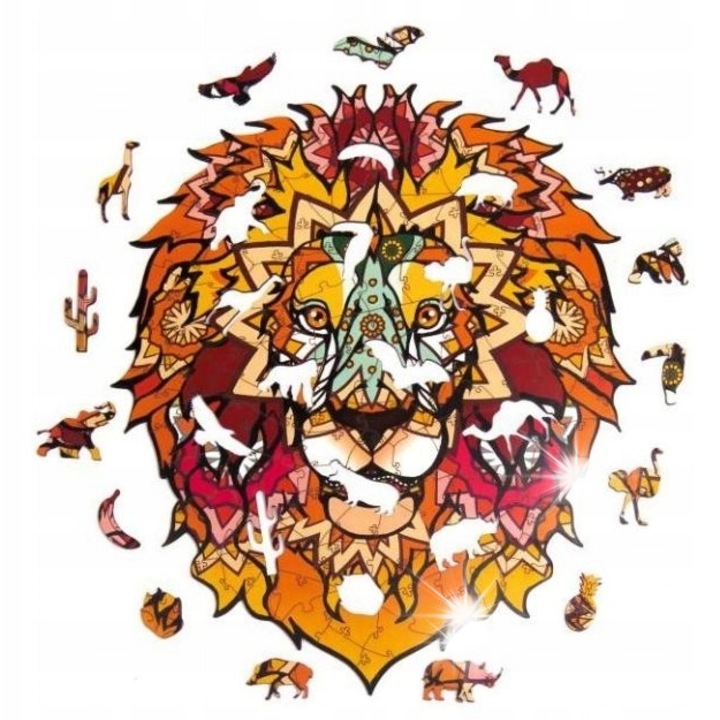 Puzzle készlet 64 elemes, Afrikai oroszlán kirakó, Egyedi formák, Többszínű