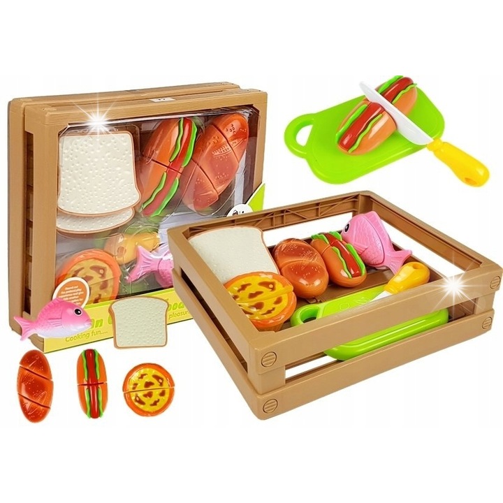 Gyorsétterem vágókészlet gyerekeknek, LEAN Toys, 10 darabos, többszínű, 3 év+