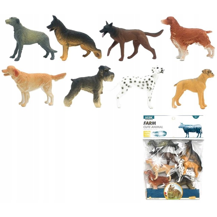Фигурки Pieski, комплект 8 броя, реалистични, различни породи, за деца