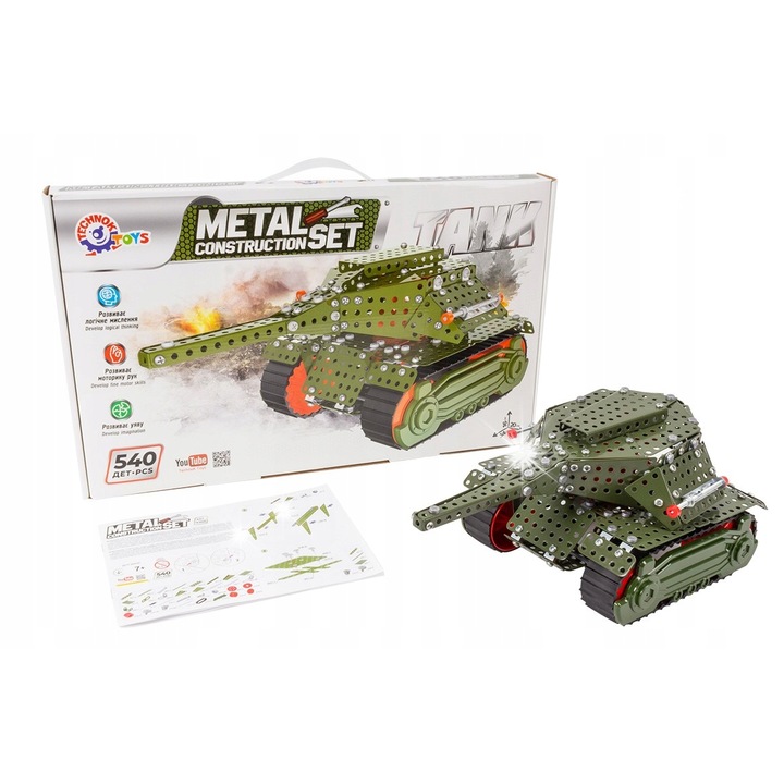 Masinuta metalica pentru copii, Technok, 540 piese, colorat, set