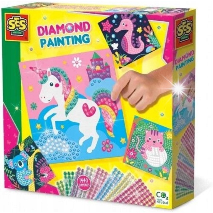 Set de artizanat SES Creative, mozaic diamentat, animale fericite, activitate creativa, 30x30cm