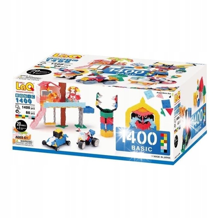 Конструктор LaQ Basic 1400, 1400 части, 12 цвята, размери 245x339мм