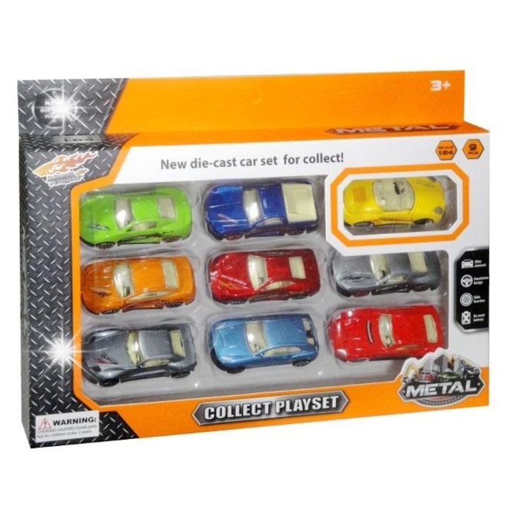 9 db sportautó készlet, SWEDE, 1:64, többszínű, 226x291mm