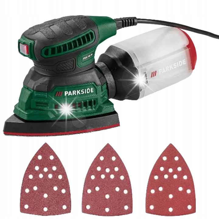 Мултишлайф Parkside PMS 160 W, 3 шкурки, 160 W, 147x102мм, със система за прахоулавяне