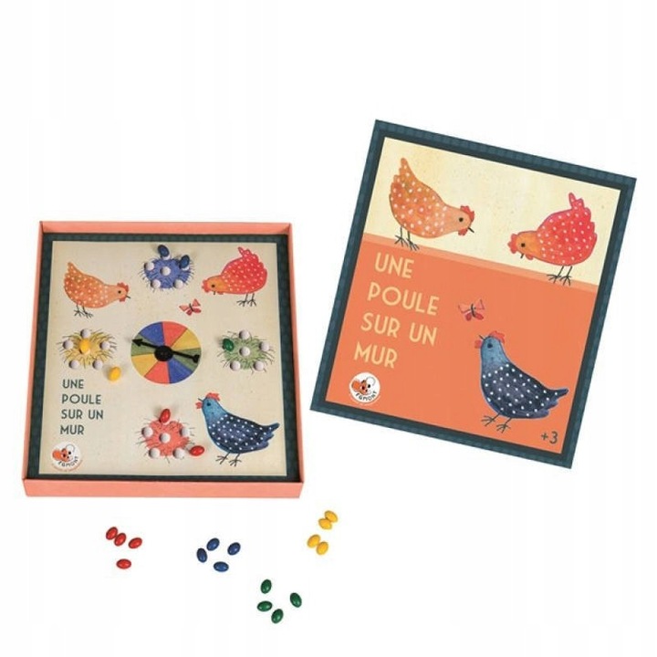 Társasjáték csirkékkel, 4 játékos, fejleszti a kézügyességet, többszínű