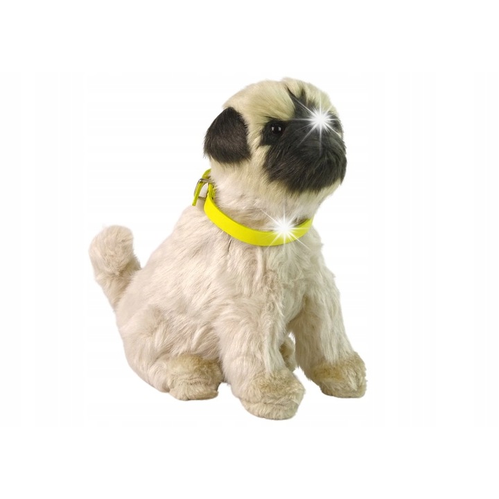 Caine interactiv, LEAN Toys, Mops, bej-negru, 19x17x13cm, 3+ ani