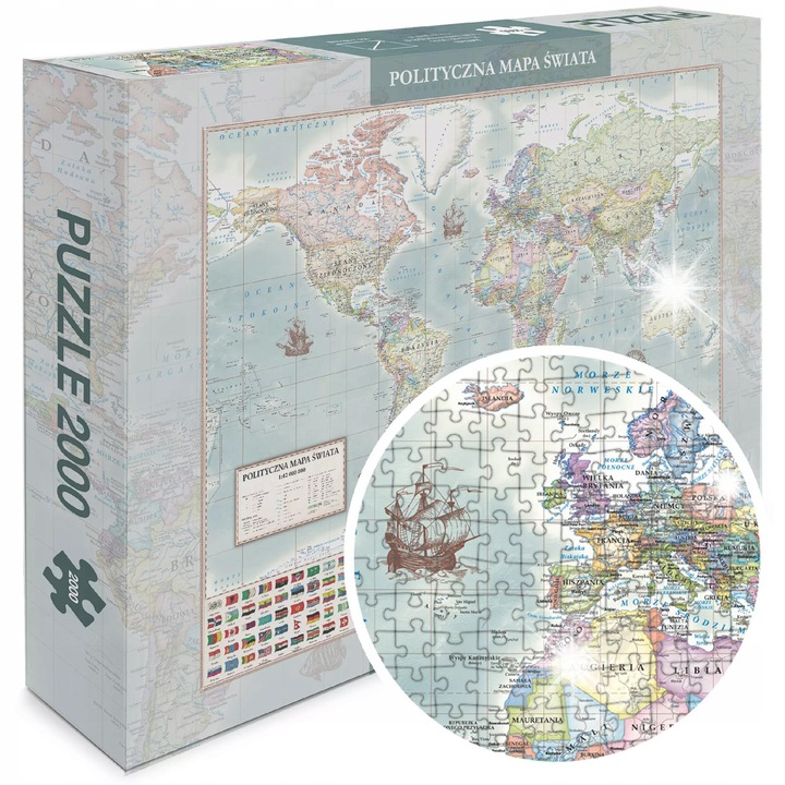 Puzzle educativ ArtGlob 2000 elemek Világtérkép, kézikönyv