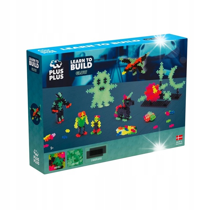Конструктор Plus-Plus, 340 елемента, смесени цветове, светещи в тъмното части