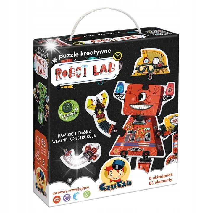 Puzzli oktatókészlet, Bright Junior Media, 63 elemes, 8 robot, motorikus képesség, óvodáskor