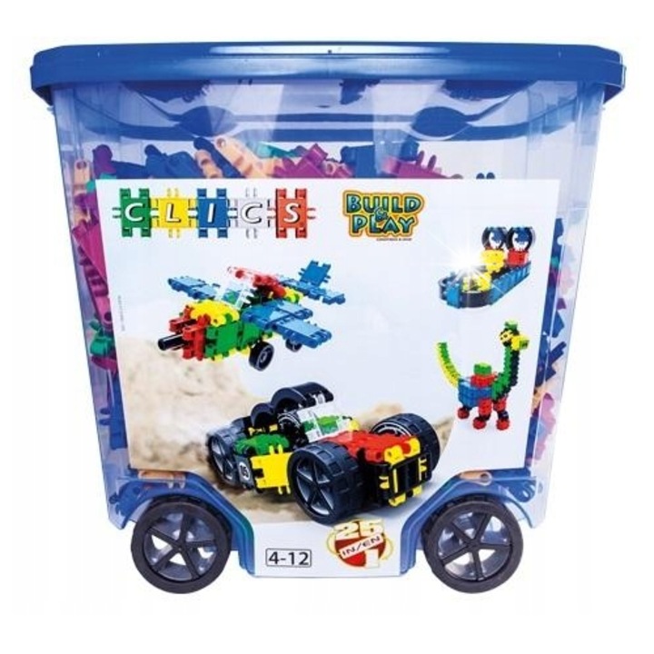 Строителни комплекти Clics, 628 части, 25 конструкции, ярки цветове, 400x300x350мм