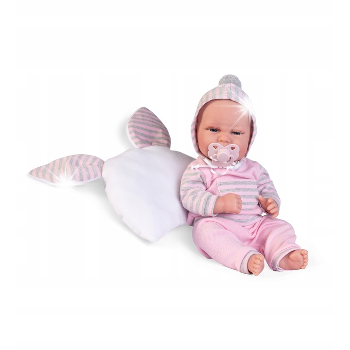Baby Clara baba, Antonio Juan, 33 cm, vinil, rózsaszín, ruhaszettel és párnával