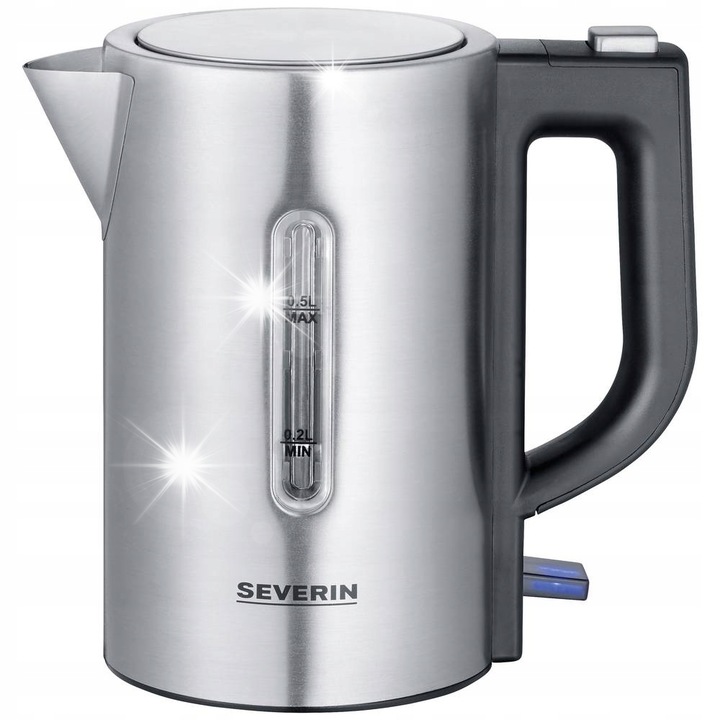 Severin WK 3647 utazó vízforraló, 1100 W, 0,5 l, ezüst, 2 csészével és 2 kanállal
