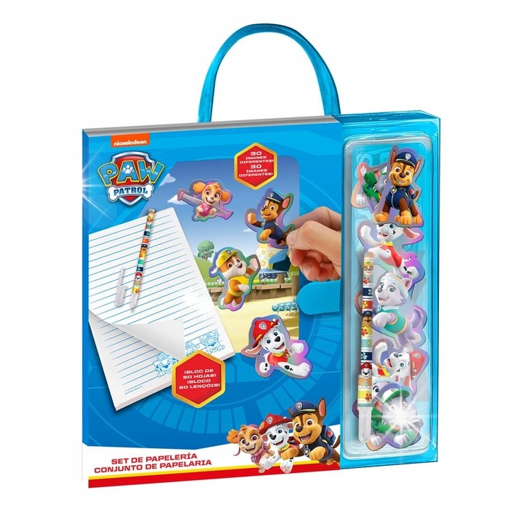 Set creativ Psi Patrol, notepad A4 cu 30 magneti si stilou, 29,5x64cm