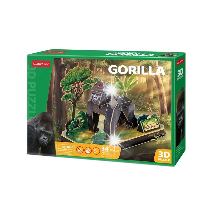 Puzzle 3D Goryl, Cubic Fun, 34 piese, 16,5x31,5x22,5cm, pentru 5-7 ani