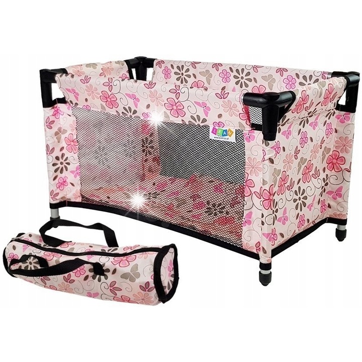 Babaház ágy, LEAN Toys, rózsaszín virágokkal, 52,5x30,5x32cm