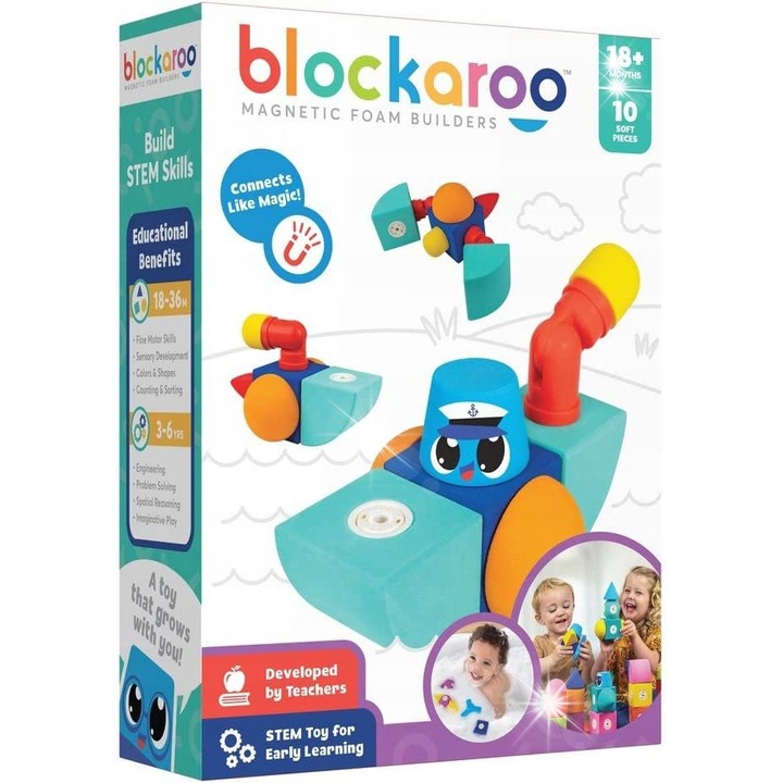 Építőkészlet Klocki Budowlane Magnetice, 10 elem, élénk színek, nagy méretek