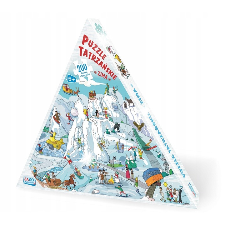 Puzzle 200 Tatrzanskie, Jako, 6 éves gyermekeknek, humoros illusztrációk, háromszög alakú doboz
