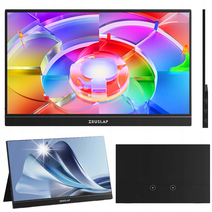 Monitor portabil 16.1", ZEUSLAP, 1920x1080P FHD, 144Hz, IPS, 367x229x10mm, negru