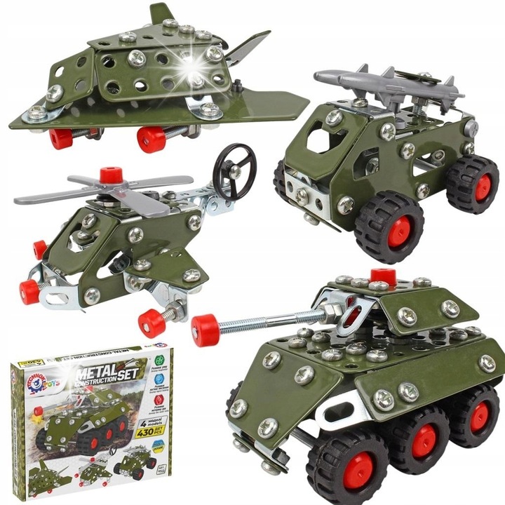 Комплект метални строителни превозни средства за деца, ТехноК, 430 части, безопасни, издръжливи