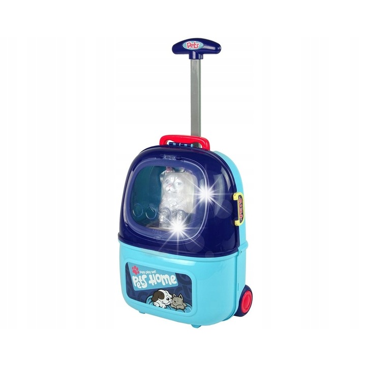 Macskaápoló játékszett, LEAN Toys, színes kiegészítők, kék hátizsák