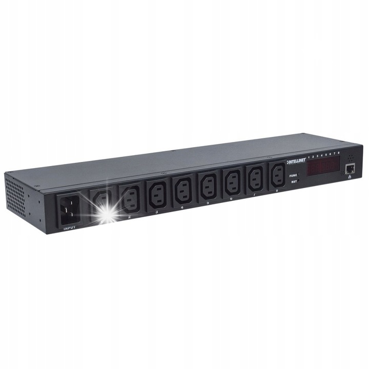 Удължител 19", 8 порта IEC320 C13, мониторинг на температура и влажност, 110-240V, 16A