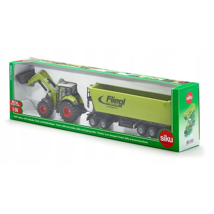 Tractor de jucarie Siku, set cu remorca, metalic, multicolor