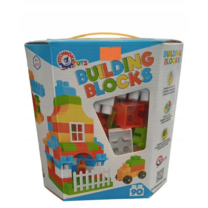 Technok építőkészlet, 90 kocka, élénk színek, kiváló minőségű műanyag