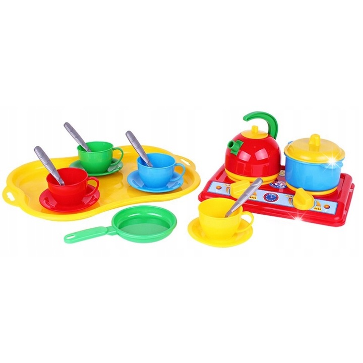 Gyermek konyhai készlet, Technok, Tűzhely + edények, Többszínű
