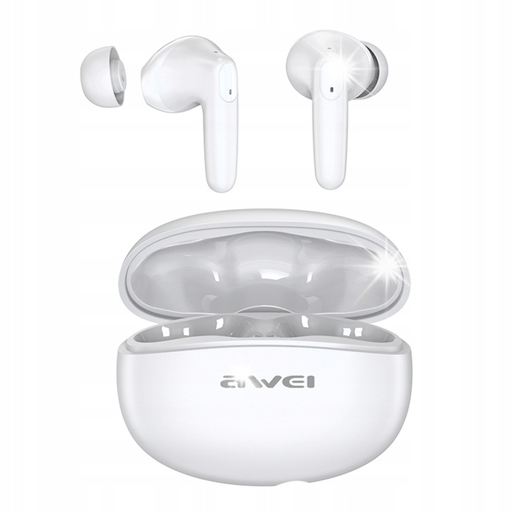Vezeték nélküli fülhallgató, Awei, fehér, Bluetooth 5.3, 20 óra üzemidő, teljes készlet