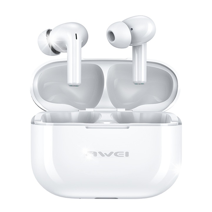 Vezeték nélküli fülhallgató, Awei, T1 Pro, fehér, Bluetooth 5.3, töltőtok, 10 mm